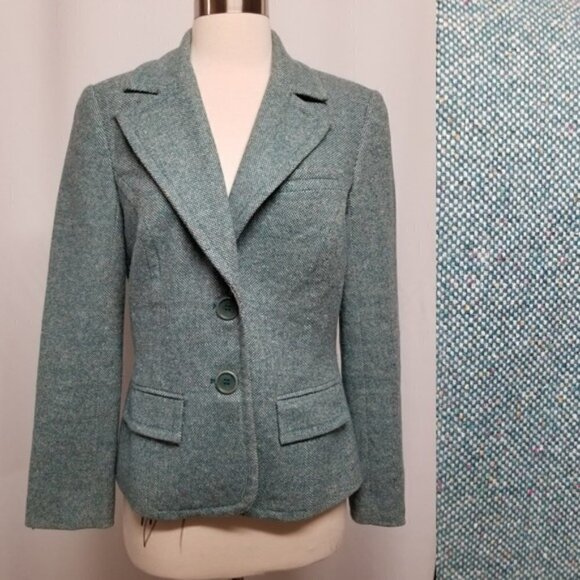 Trina Turk Blue Multi Wool Blend Preppy Acadamia Twee Tweed Blazer Woman's 8 - Picture 1 of 11
